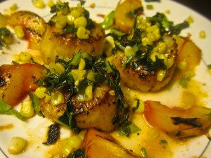 Seared Scallops and Grilled Peaches