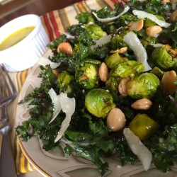 Healthy Holidays: Kale and Brussels Sprouts Salad with Almonds and Dijon Vinaigrette (Recipe)